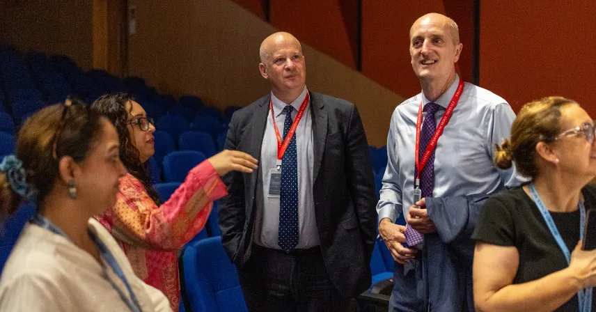 Bedford School Mohali and Bedford School UK leaders discussing school standards during a campus visit.